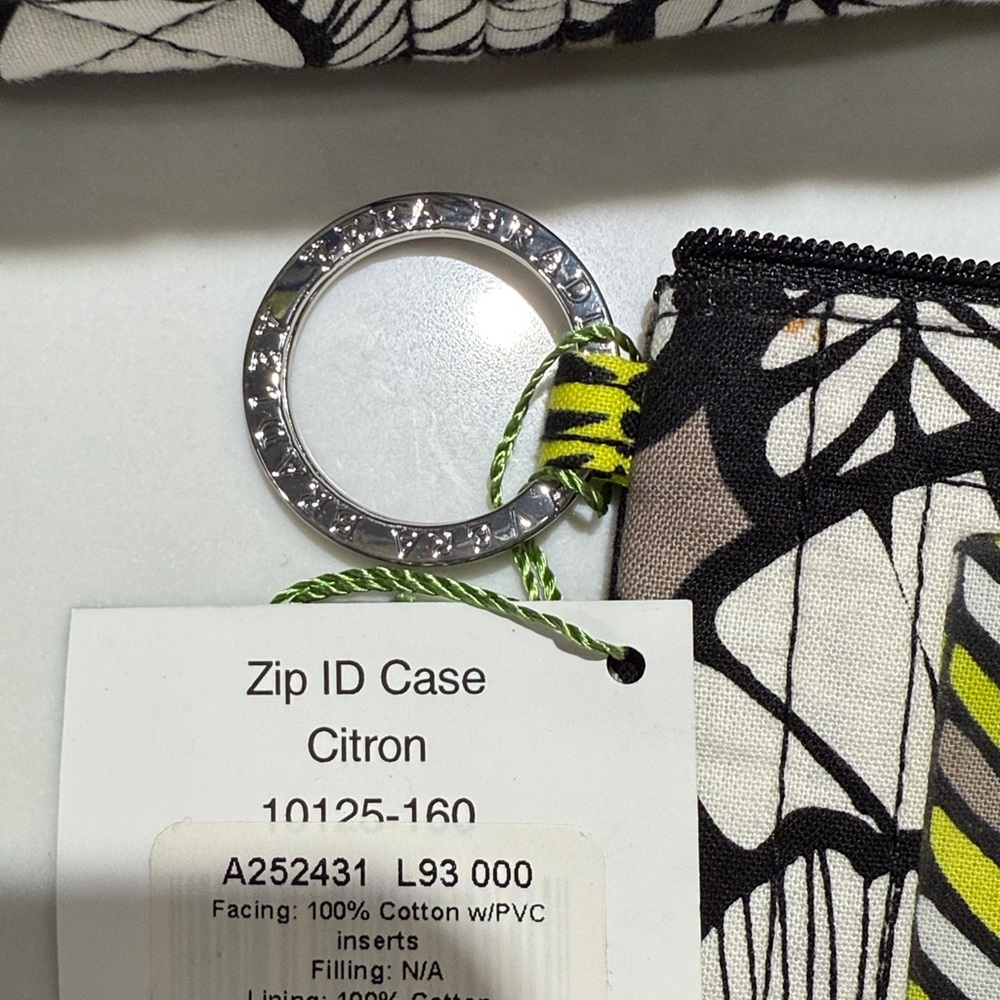 2 PIECE NEW Set VERA BRADLEY Citron Crossbody & Zip ID Case, Black/Neon Yellow - Picture 7 of 10
